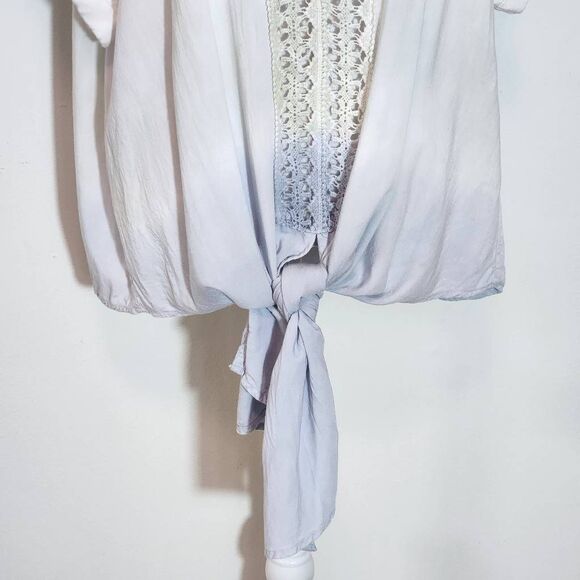 Entro Pink, Blue, and Green Ombre Boho Blouse with Crochet Accent Size Large - Picture 3 of 9